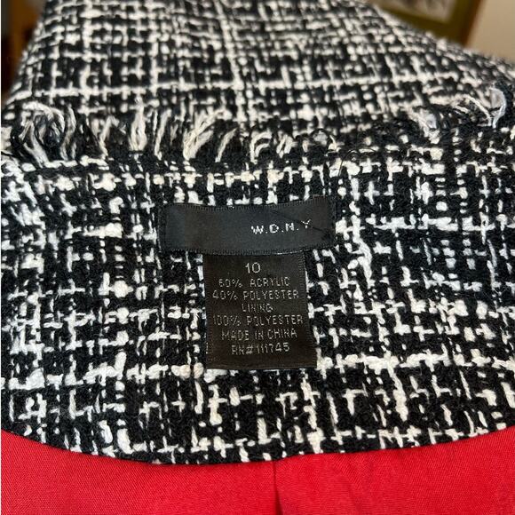 W.D.N.Y Women's Black and White Tweed Fringe Blazer Size 10 - Picture 4 of 4